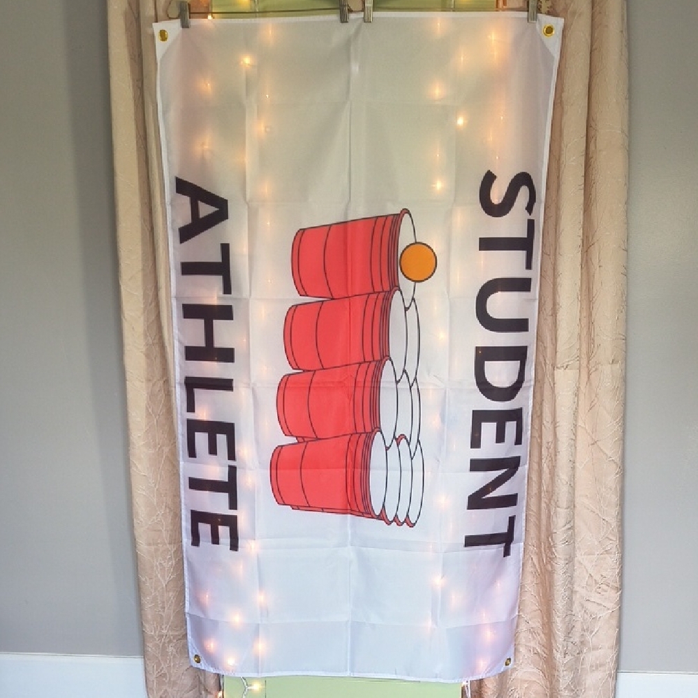 Home - Student Athlete Beer Pong Flip Cup Banner Tapestry Dorm College 5'×3'